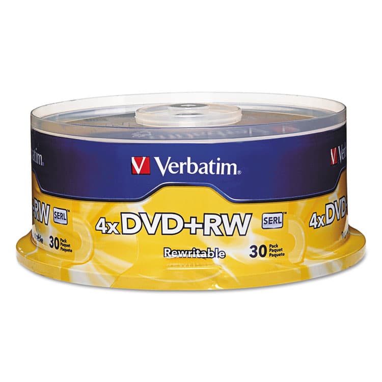 VERBATIM CORPORATION DVD+RW Rewritable Disc, 4.7 GB, 4x, Spindle, Silver, 30/Pack (VER94834)