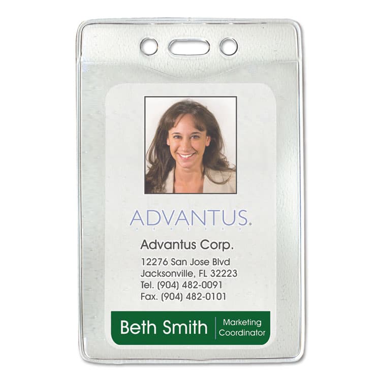ADVANTUS CORPORATION Security ID Badge Holders, Vertical, Pre-Punched for Chain/Clip, Clear, 2.63" x 4.38" Holder, 2.38" x 3.75" Insert, 50/Box (AVT75419) thumbnail 2
