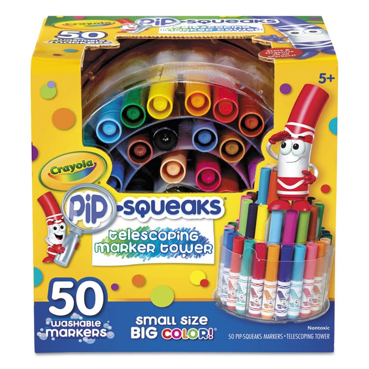 BINNEY & SMITH / CRAYOLA Pip-Squeaks Telescoping Marker Tower, Medium Bullet Tip, Assorted Colors, 50/Pack (CYO588750)