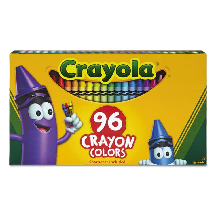 BINNEY & SMITH / CRAYOLA Classic Color Crayons, Classic Flip-Top Box with Built-In Sharpener, Regular Size, 0.31" x 3.63", 96 Assorted Colors, 96/Pack (CYO520096)
