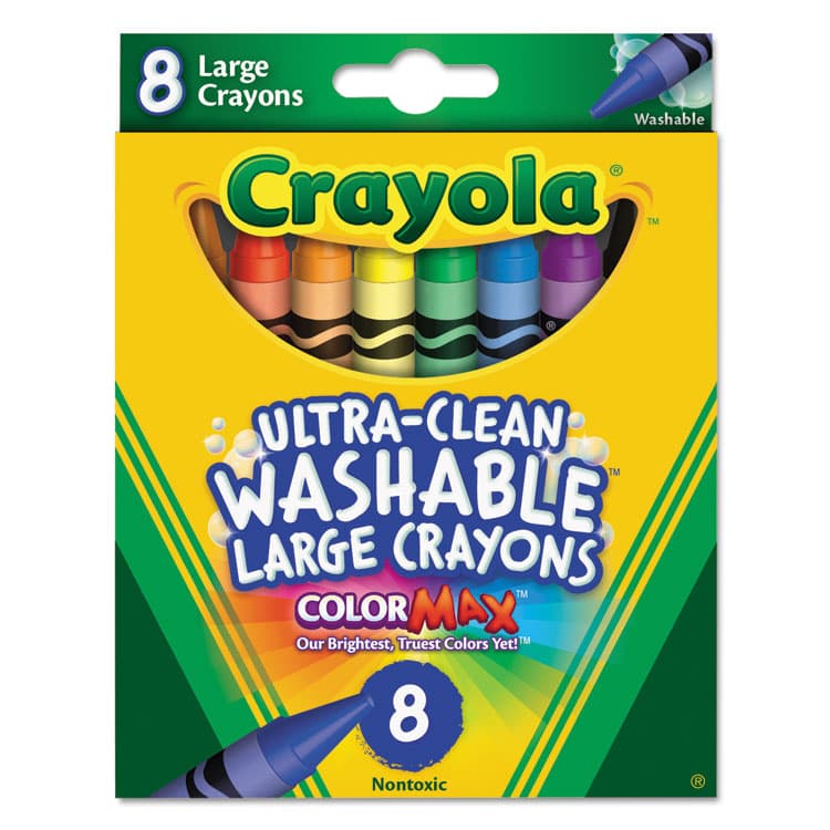BINNEY & SMITH / CRAYOLA Ultra-Clean Washable Crayons, Large Size, 0.44" x 4", 8 Assorted Colors, 8/Pack (CYO523280)