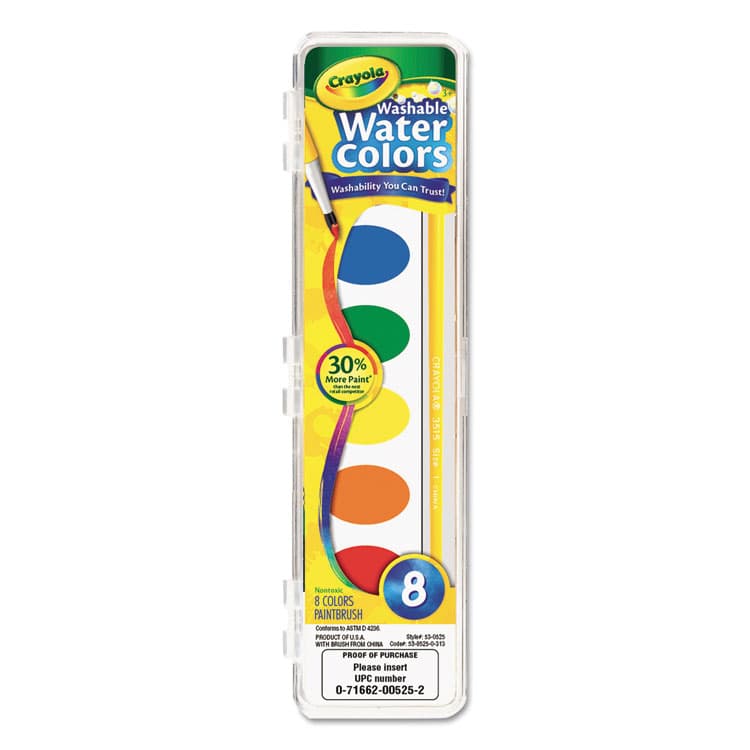 BINNEY & SMITH / CRAYOLA Washable Watercolor Paint, 8 Assorted Colors, Palette Tray (CYO530525)