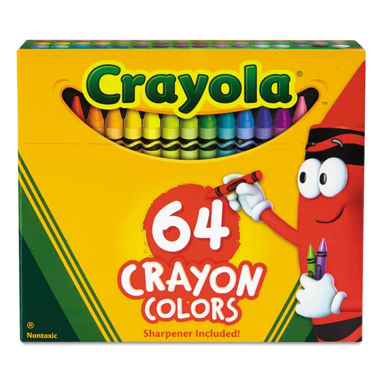 BINNEY & SMITH / CRAYOLA Classic Color Crayons, Classic Flip-Top Box with Built-In Sharpener, Regular Size, 0.31" x 3.63", 64 Assorted Colors, 64/Pack (CYO52064D)