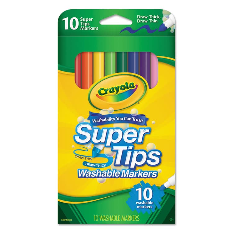 BINNEY & SMITH / CRAYOLA Washable Super Tips Markers, Fine/Broad Bullet Tips, Assorted Colors, 10/Set (CYO588610)