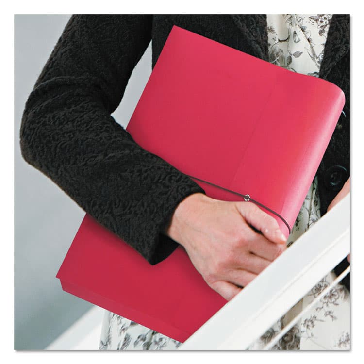 SMEAD MANUFACTURING CO. Expanding Wallet with Elastic Cord, 2" Expansion, 1 Section, Elastic Cord Closure, Letter Size, Red, 10/Box (SMD77205) thumbnail 3