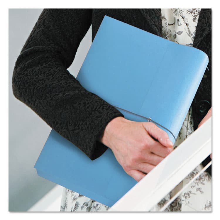 SMEAD MANUFACTURING CO. Expanding Wallet with Elastic Cord, 2" Expansion, 1 Section, Elastic Cord Closure, Letter Size, Blue, 10/Box (SMD77203) thumbnail 4