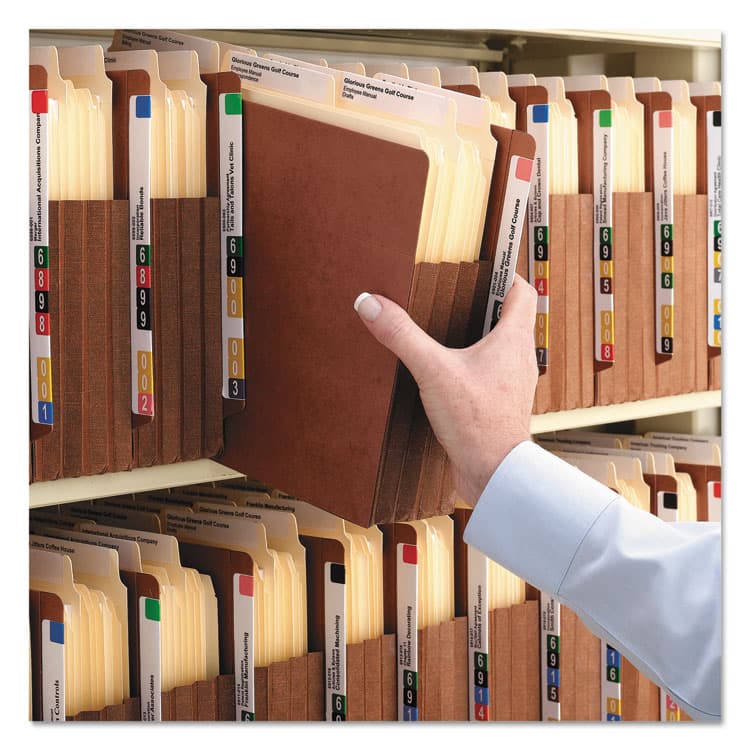 SMEAD MANUFACTURING CO. Redrope Drop-Front End Tab File Pockets, Fully Lined Colored Gussets, 5.25" Expansion, Letter Size, Redrope/Brown, 10/Box (SMD73691) thumbnail 3
