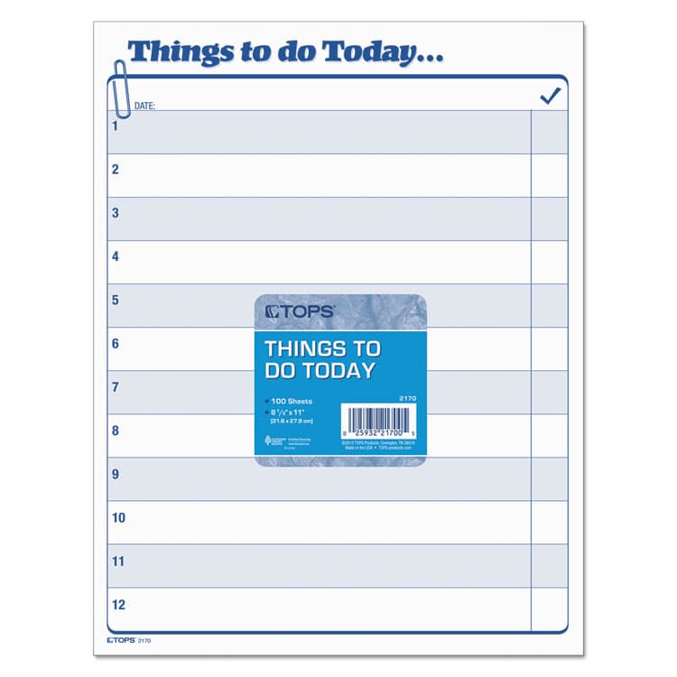 TOPS BUSINESS FORMS "Things To Do Today" Daily Agenda Pad, One-Part (No Copies), 8.5 x 11, 100 Forms Total (TOP2170) thumbnail 2