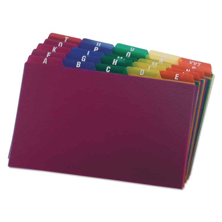 TOPS BUSINESS FORMS Durable Poly A-Z Card Guides, 1/5-Cut Top Tab, A to Z, 5 x 8, Assorted Colors, 25/Set (OXF73155) thumbnail 3