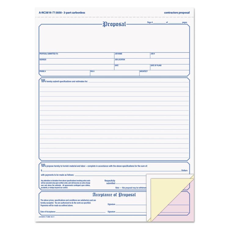TOPS BUSINESS FORMS Proposal Form, Three-Part Carbonless, 11 x 8.5, 50 Forms Total (TOP3850)