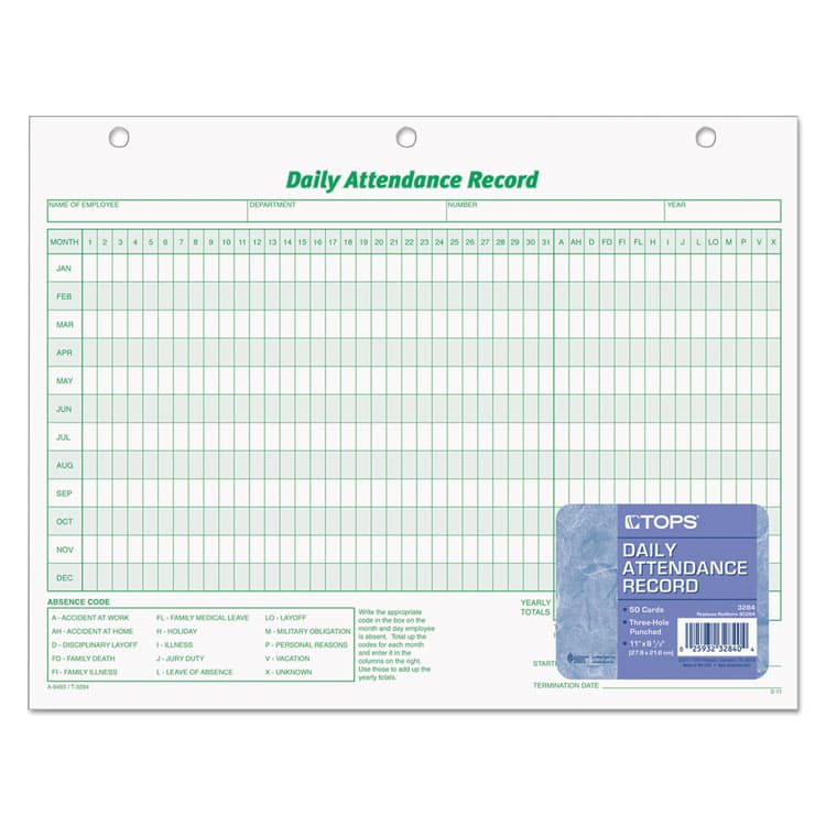 TOPS BUSINESS FORMS Daily Attendance Card, One-Part (No Copies), 11 x 8.5, 50 Forms Total (TOP3284) thumbnail 2