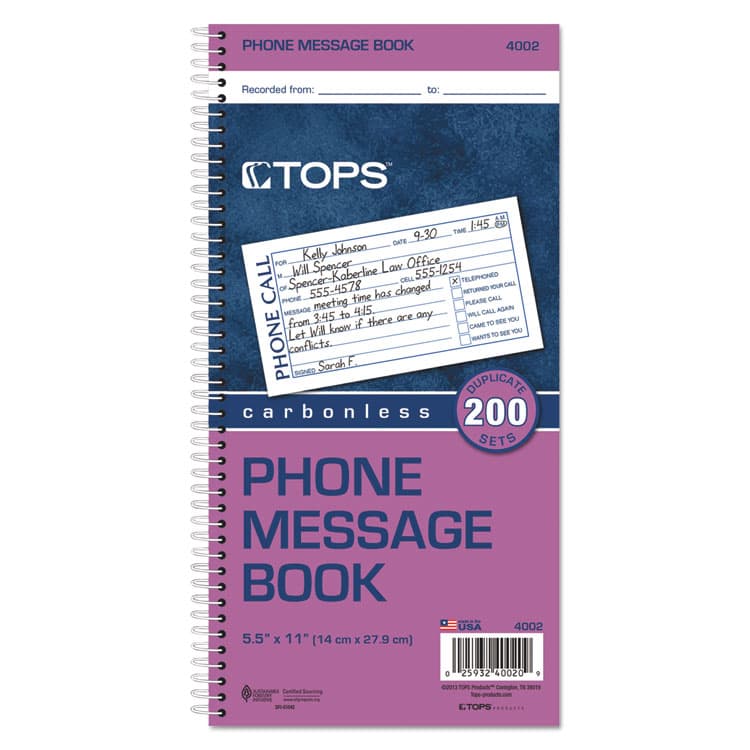 TOPS BUSINESS FORMS Spiralbound Message Book, Two-Part Carbonless, 5 x 2.75, 4 Forms/Sheet, 200 Forms Total (TOP4002) thumbnail 2