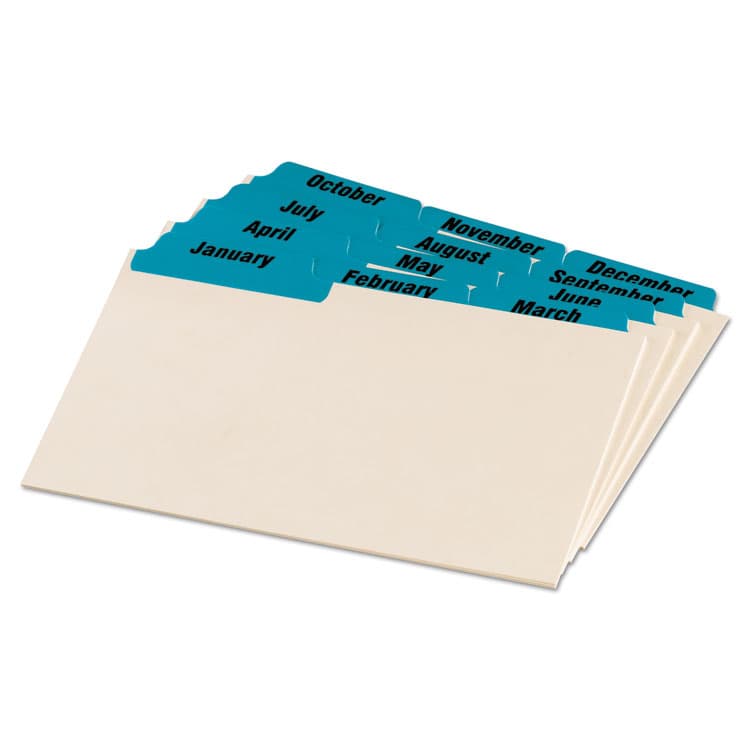 TOPS BUSINESS FORMS Manila Index Card Guides with Laminated Tabs, 1/3-Cut Top Tab, January to December, 4 x 6, Manila, 12/Set (OXF04613)