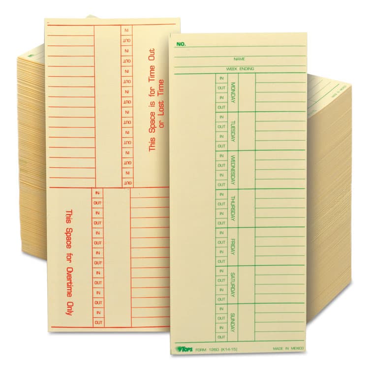 TOPS BUSINESS FORMS Time Clock Cards, Replacement for K14-15, Two Sides, 3.38 x 8.25, 500/Box (TOP1260) thumbnail 2