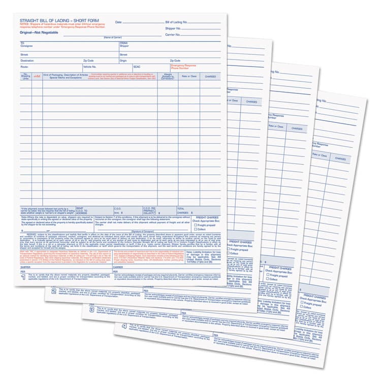 TOPS BUSINESS FORMS Bill of Lading, Four-Part Carbonless, 8.5 x 11, 50 Forms Total (TOP3847) thumbnail 2