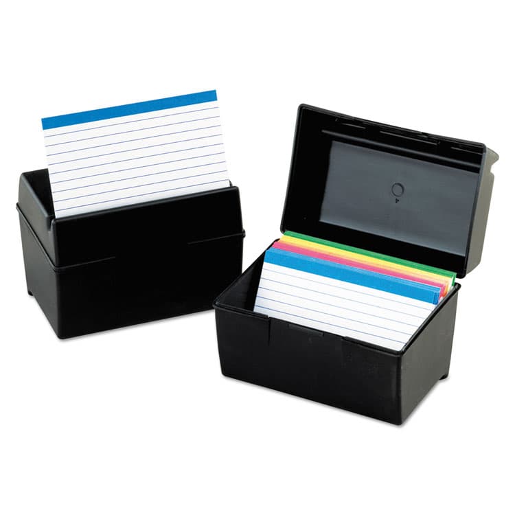 TOPS BUSINESS FORMS Plastic Index Card File, Holds 300 3 x 5 Cards, 5.63 x 3.63 x 3.63, Black (OXF01351)
