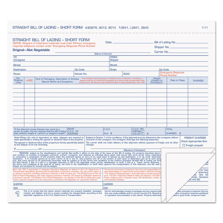 TOPS BUSINESS FORMS Hazardous Material Short Form, Three-Part Carbonless, 7 x 8.5, 50 Forms Total (TOP3841)