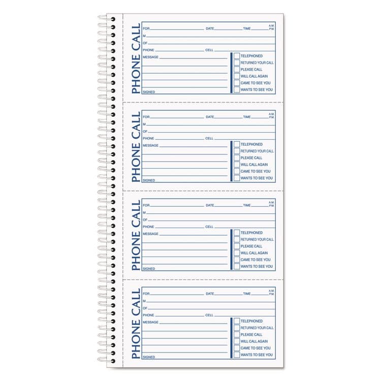 TOPS BUSINESS FORMS Spiralbound Message Book, Two-Part Carbonless, 5 x 2.75, 4 Forms/Sheet, 200 Forms Total (TOP4002)