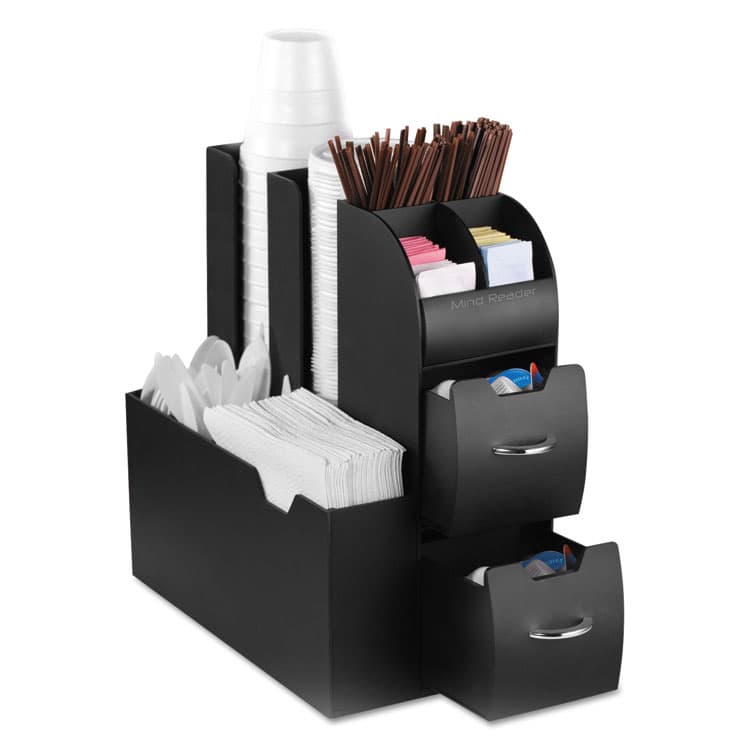 EMS MIND READER LLC Coffee Condiment Caddy Organizer, 10 Compartments, 5.4 x 11 x 12.6, Black (EMSCAD01BLK)