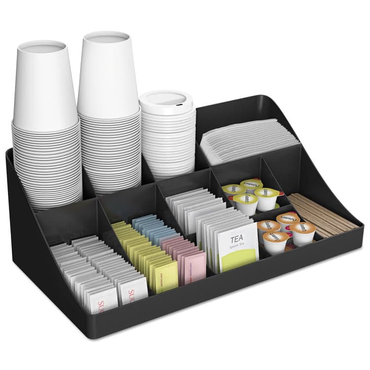 EMS MIND READER LLC 11-Compartment Coffee Condiment Organizer, 18.25 x 6.63 x 9.78, Black (EMSCOMORGBLK)