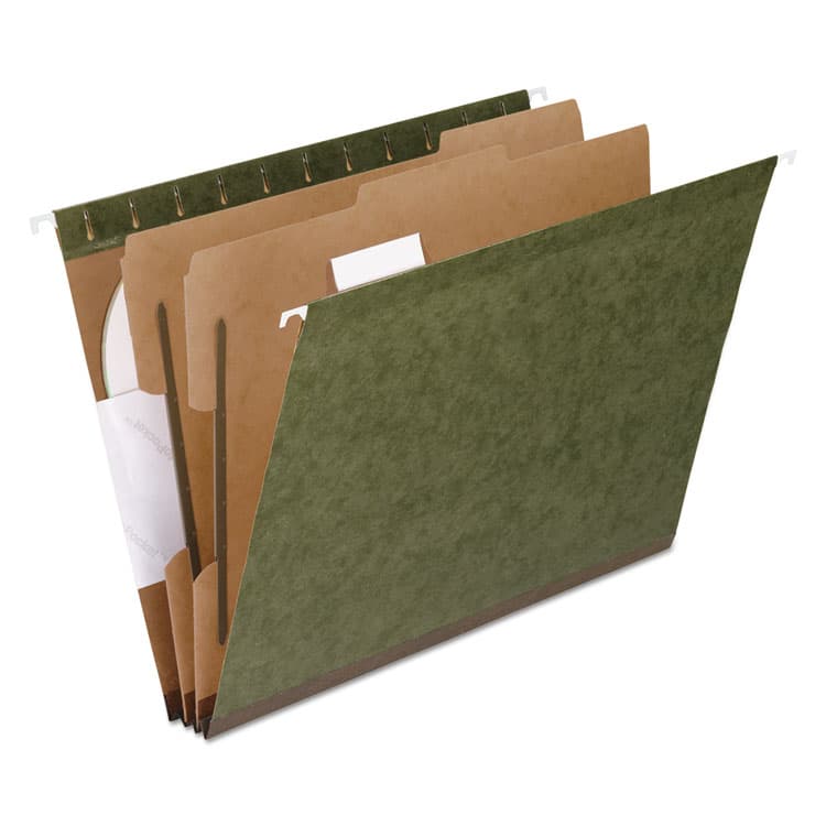 TOPS BUSINESS FORMS SureHook Reinforced Hanging Divider Folders, 1/5-Cut Tab, Expands 2", 2 Dividers, 4 Fasteners, Letter Size, Green, 10/Box (PFX59254) thumbnail 2