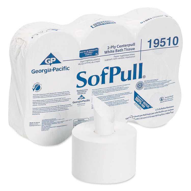 GEORGIA PACIFIC High Capacity Center-Pull Tissue, Septic Safe, 2-Ply, White, 1,000 Sheets/Roll, 6 Rolls/Carton (GPC19510)