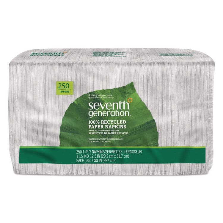 SEVENTH GENERATION 100% Recycled Napkins, 1-Ply, 11.5 x 12.5, White, 250/Pack (SEV13713PK)