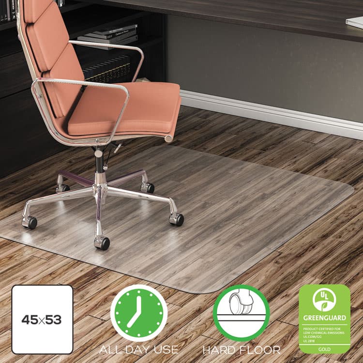 DEFLECTO CORPORATION EconoMat Non-Studded All Day Use Chair Mat for Hard Floors, Rectangular, 45" x 53", Clear, Ships Rolled (DEFCM21242COM) thumbnail 3