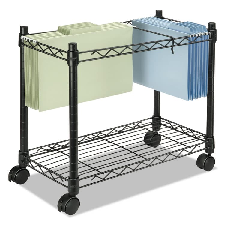 FELLOWES MFG. CO. High-Capacity Rolling File Cart, Metal, 1 Shelf, 2 Bins, 24" x 14" x 20.5", Black (FEL45081)
