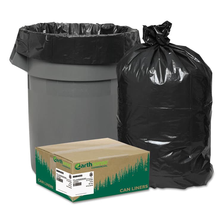 WEBSTER INDUSTRIES Linear Low Density Recycled Can Liners, 33 Gallon, 1.25 mil, 33" x 39", Black, 10 Bags/Roll, 10 Rolls/Carton (WBIRNW4050)