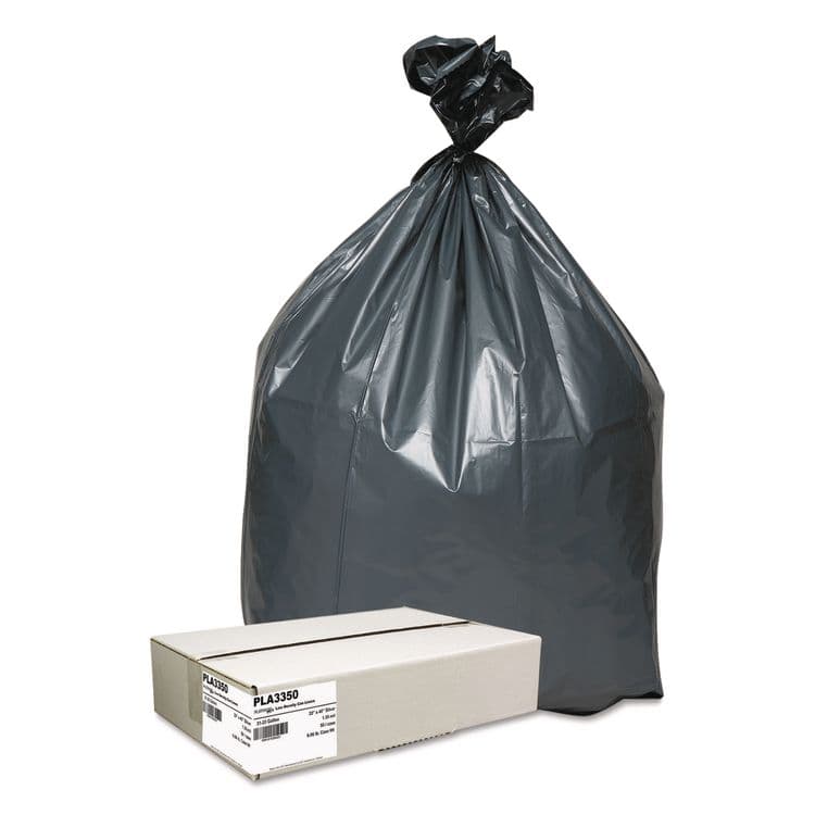 WEBSTER INDUSTRIES Can Liners, 33 gal, 1.35 mil, 33" x 40", Gray, 10 Bags/Roll, 5 Rolls/Carton (WBIPLA3350)