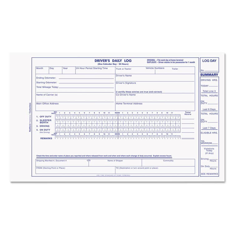 REDIFORM OFFICE PRODUCTS Driver's Daily Log Book, Two-Part Carbonless, 8.75 x 5.38, 31 Forms Total (REDS5031NCL)