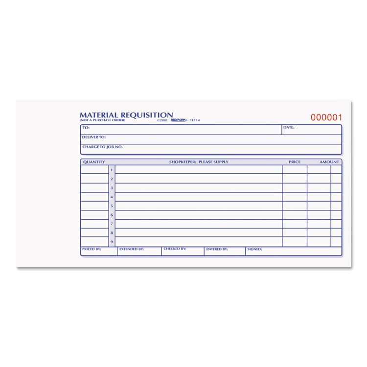 REDIFORM OFFICE PRODUCTS Material Requisition Book, Two-Part Carbonless, 7.88 x 4.25, 50 Forms Total (RED1L114)