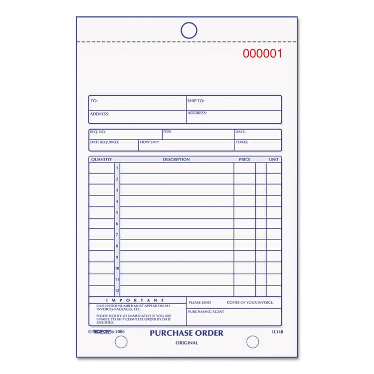 REDIFORM OFFICE PRODUCTS Purchase Order Book, 12 Lines, Two-Part Carbonless, 5.5 x 7.88, 50 Forms Total (RED1L140)