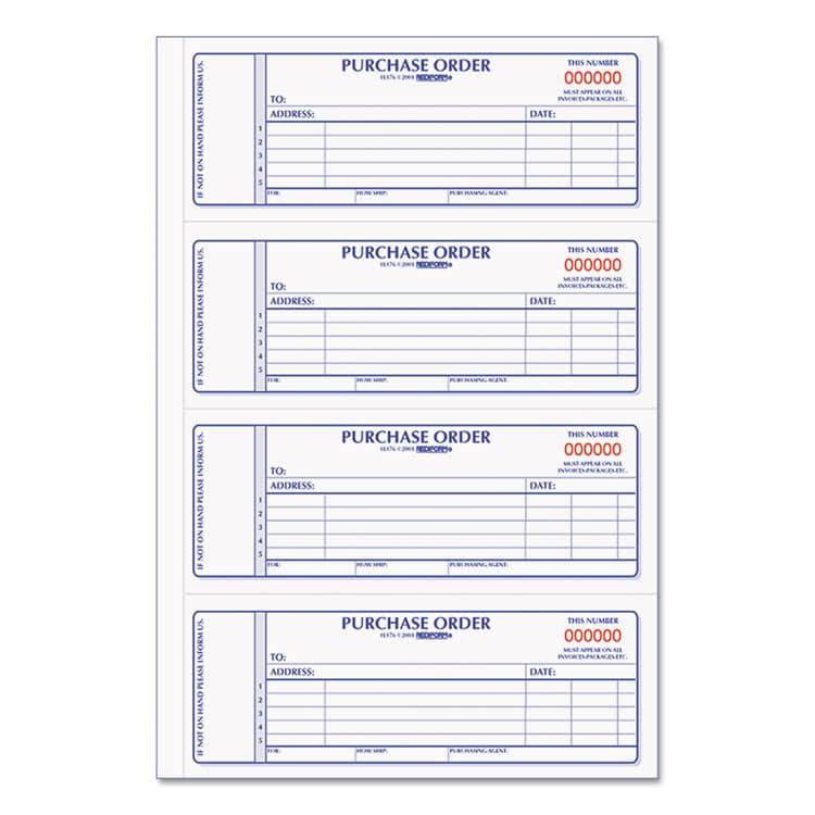 REDIFORM OFFICE PRODUCTS Purchase Order Book, 5 Lines, Two-Part Carbonless, 7 x 2.75, 4 Forms/Sheet, 400 Forms Total (RED1L176)