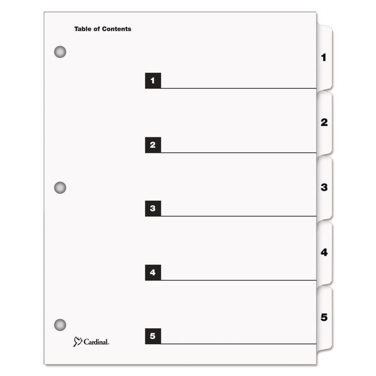 CARDINAL BRANDS . OneStep Printable Table of Contents and Dividers, 5-Tab, 1 to 5, 11 x 8.5, White, White Tabs, 1 Set (CRD60513)