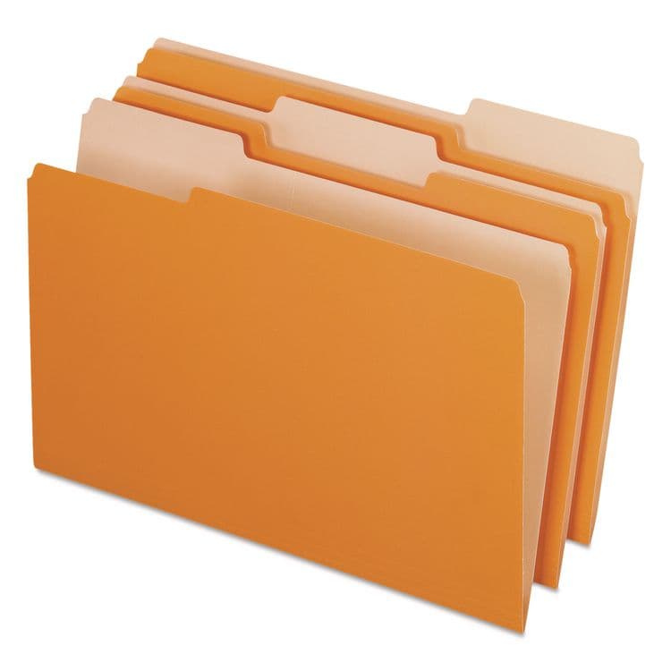 TOPS BUSINESS FORMS Interior File Folders, 1/3-Cut Tabs: Assorted, Legal Size, Orange, 100/Box (PFX435013ORA)