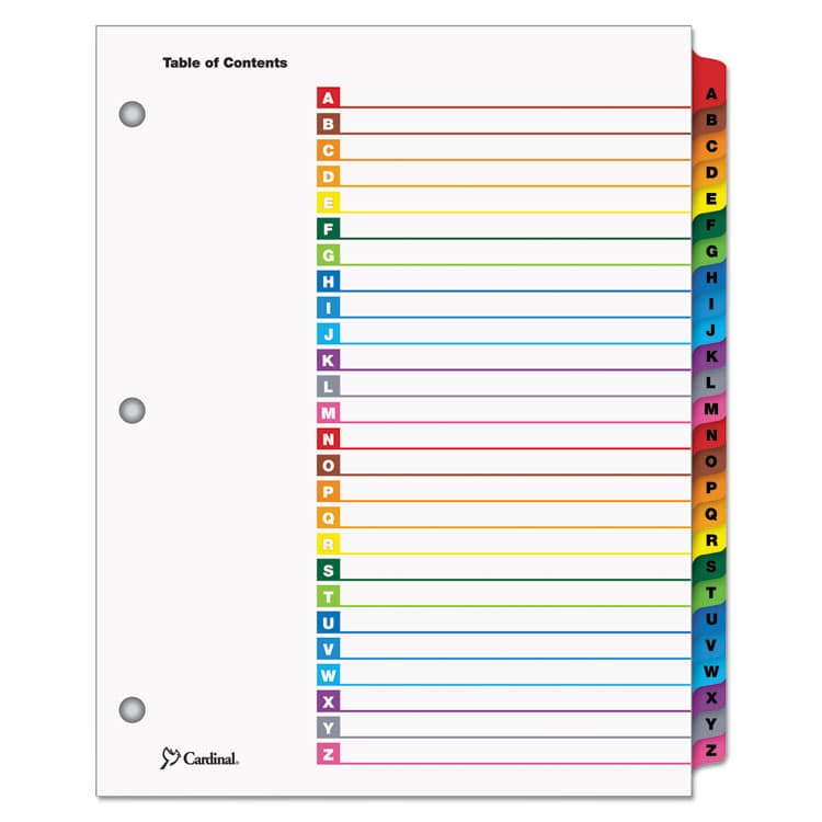CARDINAL BRANDS . OneStep Printable Table of Contents and Dividers, 26-Tab, A to Z, 11 x 8.5, White, Assorted Tabs, 1 Set (CRD60218)