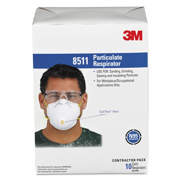 3M/COMMERCIAL TAPE DIV. Particulate Respirator w/Cool Flow Exhalation Valve, Standard Size, 10/Box (MMM8511)