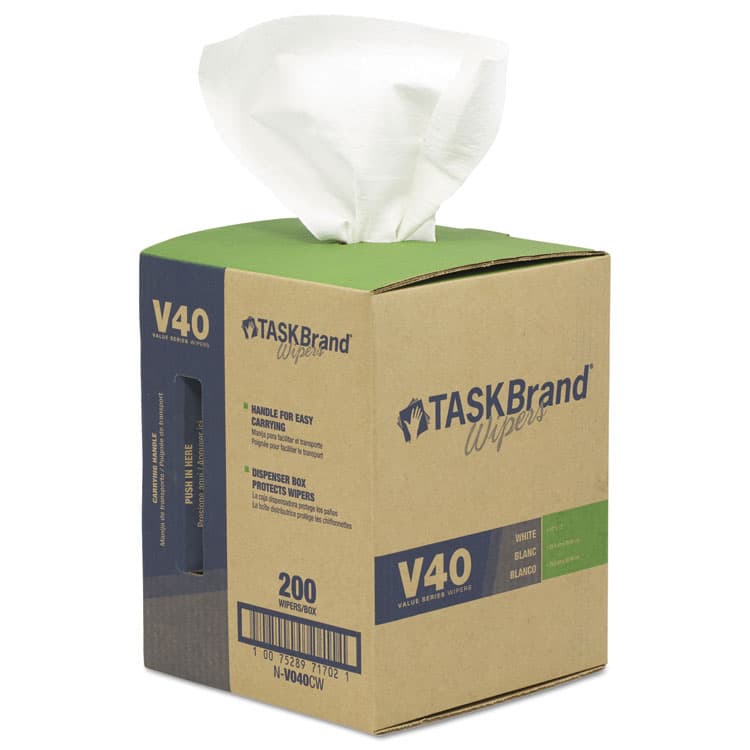 HOSPECO TASKBrand V40 Heavy Weight DRC Wipers, 1-Ply, 10 x 12, Unscented, White, 200/Roll (HOSNV040CGW)