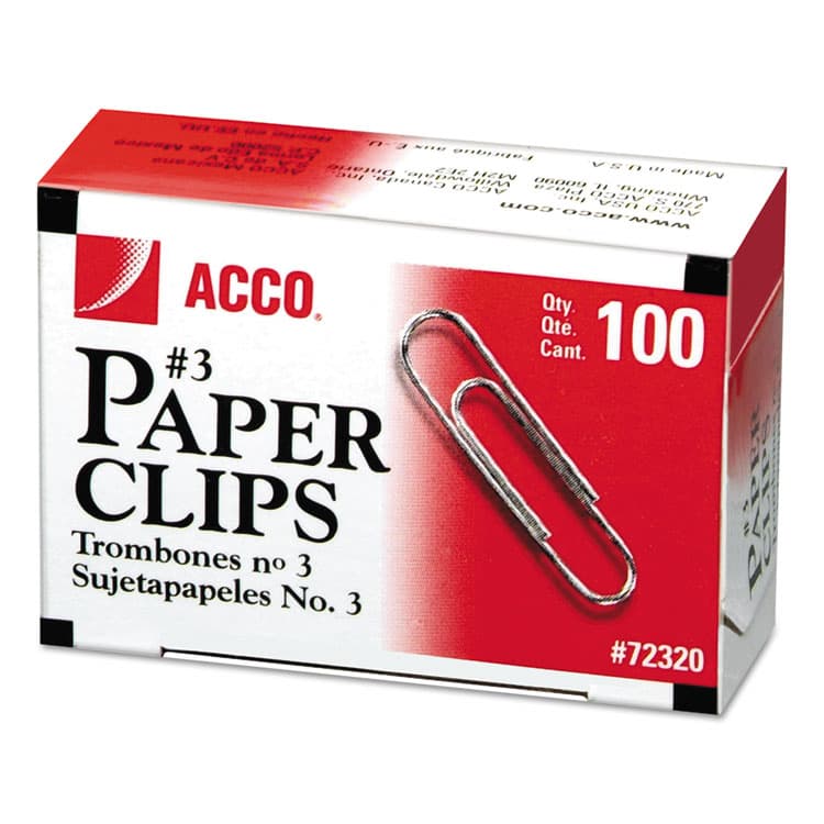 ACCO BRANDS, . Paper Clips, #3, Smooth, Silver, 100 Clips/Box, 10 Boxes/Pack (ACC72320) thumbnail 3