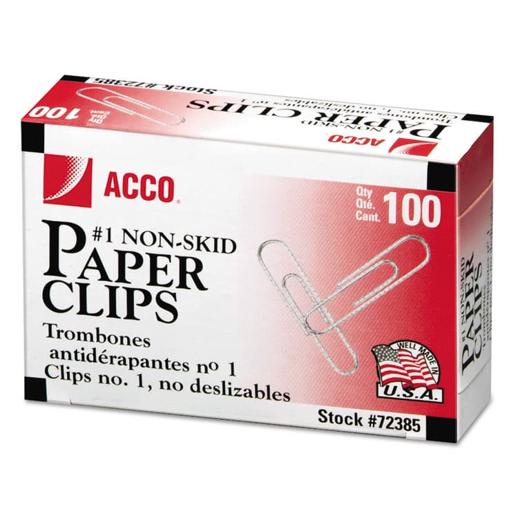 ACCO BRANDS, . Paper Clips, #1, Nonskid, Silver, 100 Clips/Box, 10 Boxes/Pack (ACC72385) thumbnail 3