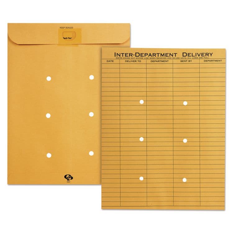 QUALITY PARK PRODUCTS Brown Kraft Resealable Redi-Tac Interoffice Envelope, #97, One-Sided Five-Column Format, 10 x 13, Brown Kraft, 100/Box (QUA63664)