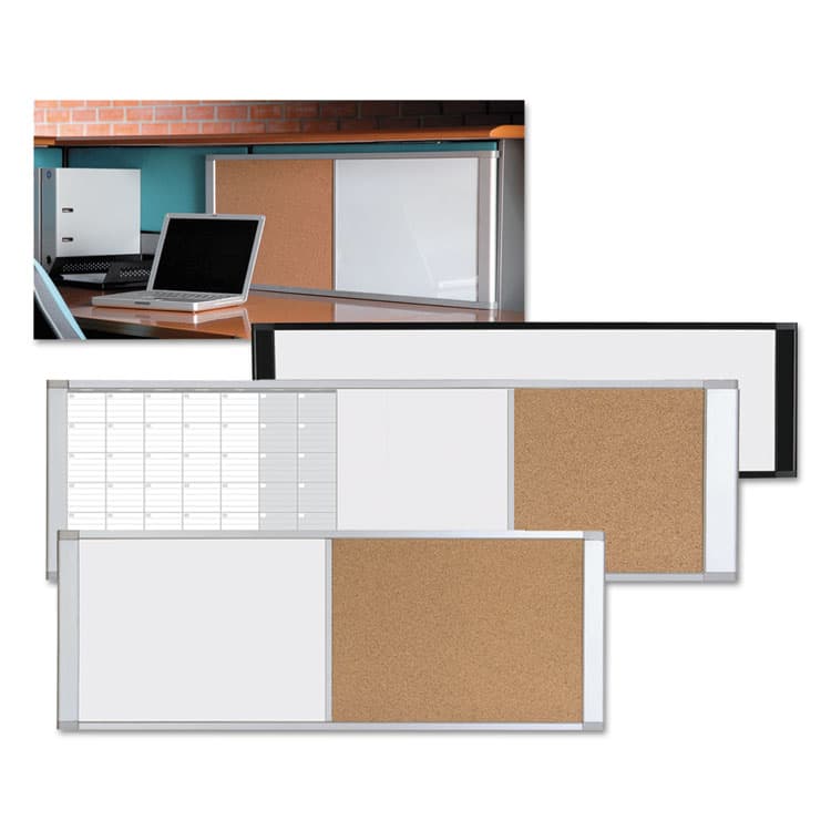 BI-SILQUE VISUAL COMMUNICATION PRODUCTS Cubicle Workstation Dry Erase Board, Combo Magnetic Dry Erase/Bulletin, 48" x 18", Tan/White Surface, Satin Aluminum Frame (BVCXA42003700) thumbnail 3
