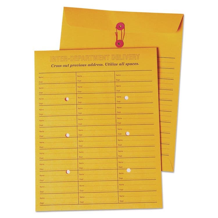 QUALITY PARK PRODUCTS Brown Kraft String/Button Box-Style Interoffice Envelope, #97, Two-Sided Three-Column Format, 10 x 13, Brown Kraft, 100/Box (QUA63562)