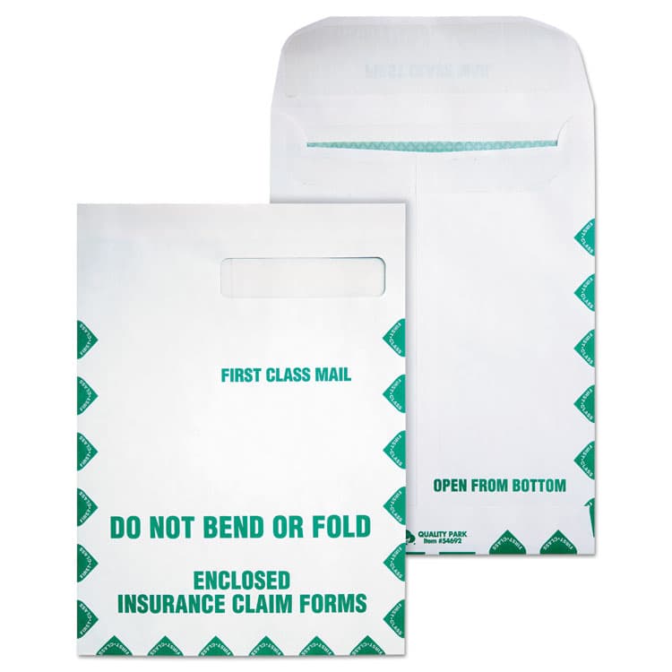QUALITY PARK PRODUCTS Redi-Seal Insurance Claim Form Envelope, Cheese Blade Flap, Redi-Seal Adhesive Closure, 9 x 12.5, White, 100/Box (QUA54692)