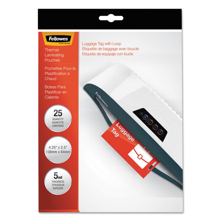 FELLOWES MFG. CO. Laminating Pouches, 5 mil, 4.25" x 2.5", Gloss Clear, 25/Pack (FEL52003) thumbnail 2