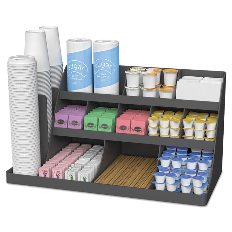 EMS MIND READER LLC Extra Large Coffee Condiment and Accessory Organizer, 14 Compartment, 24 x 11.8 x 12.5, Black (EMSCOMORG02BLK)