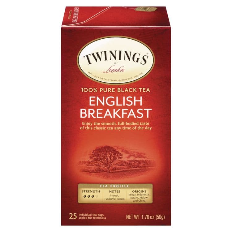 TWININGS NORTH AMERICA Tea Bags, English Breakfast, 1.76 oz, 25/Box (TWG09181)