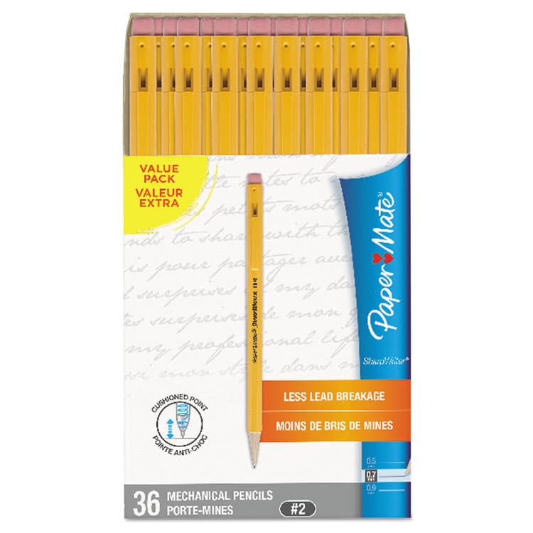 SANFORD Sharpwriter Mechanical Pencil Value Pack, 0.7 mm, HB (#2), Black Lead, Classic Yellow Barrel, 36/Box (PAP1921221C) thumbnail 2